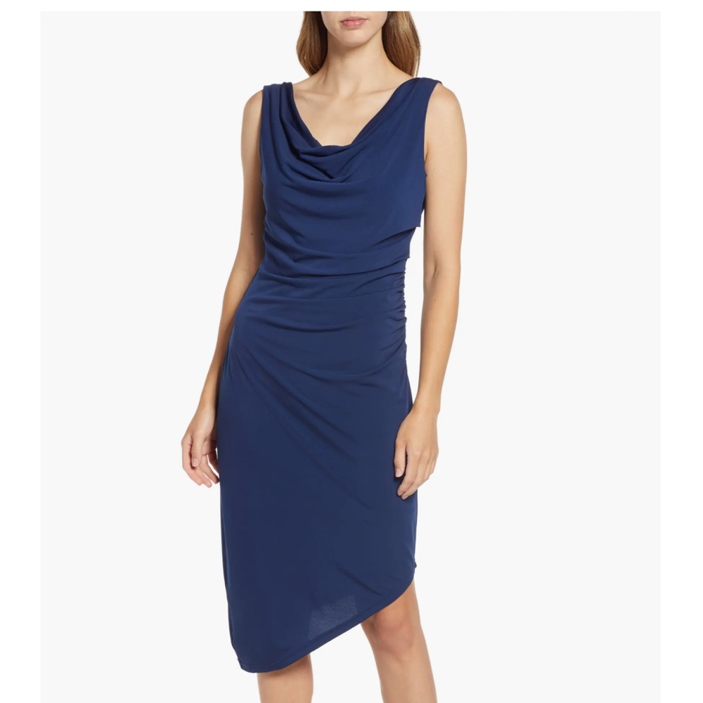 Sam Edelman Nordstrom Drapey Slim Asymmetric Jersey Dress Navy Size L